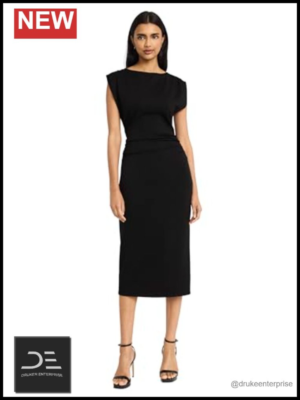 Sleeveless Boat Neck Midi Sheath Dress with Side Ruching